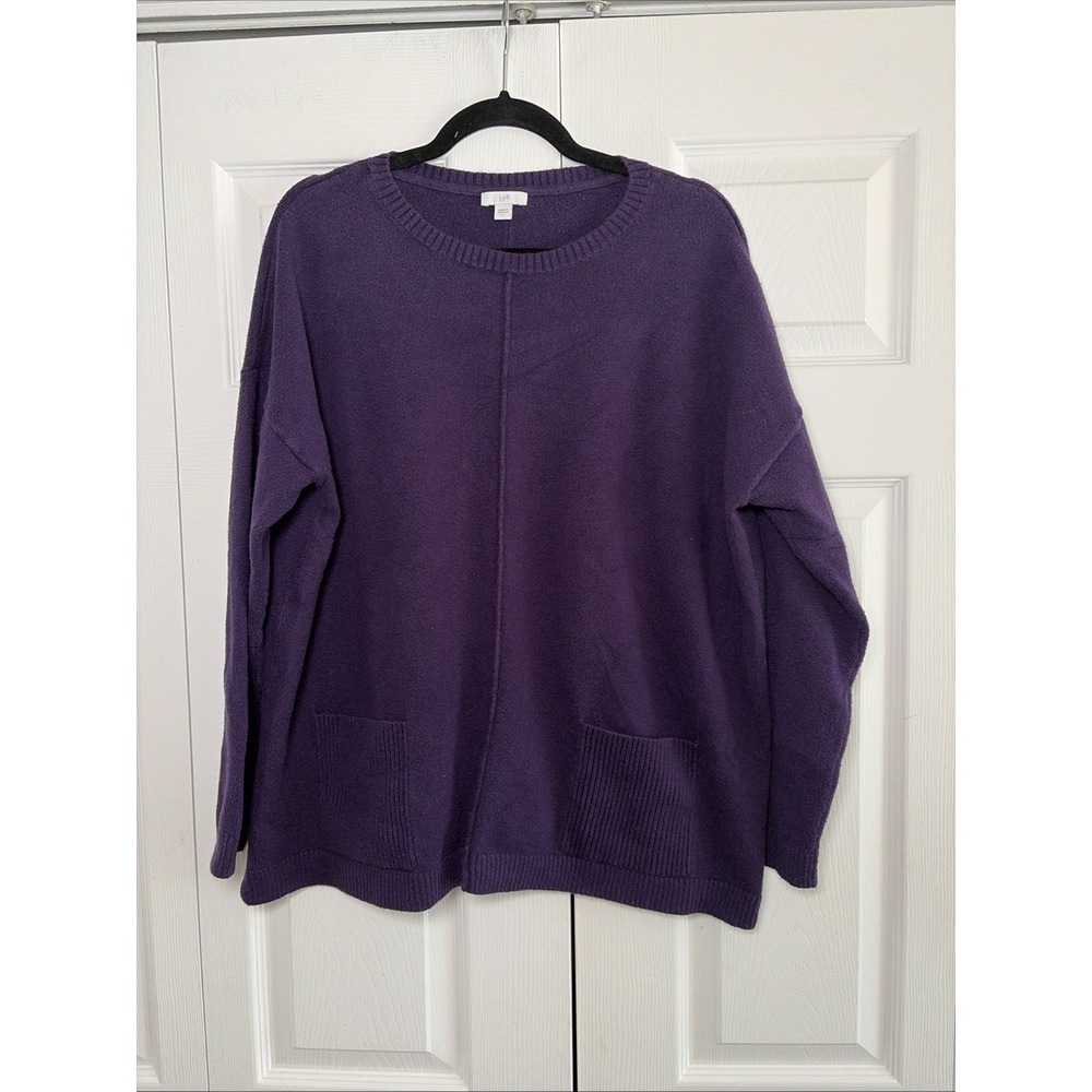 J. Jill Seamed Pocket Tunic Sweater Womens L Purple Crewneck Oversized Cotton L
